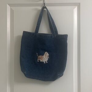 Denim Tote Bag with Dog Applique